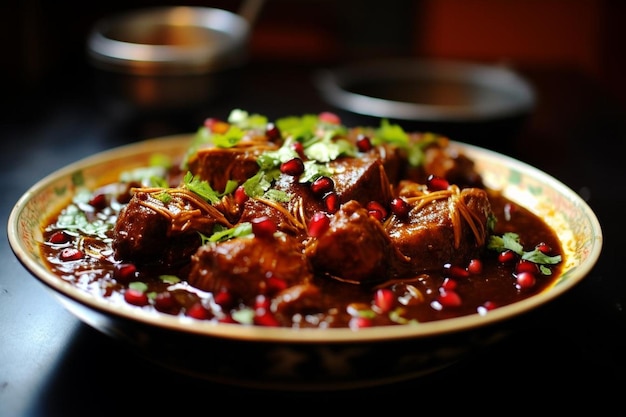 Photo mutton curry with a touch of pomegranate molasses