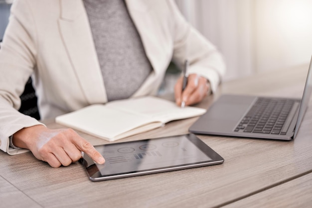 My tools make or break my business. Shot of a businesswoman planning while using her digital tablet and laptop.