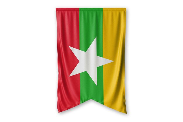 myanmar flag hang on a white wall background image