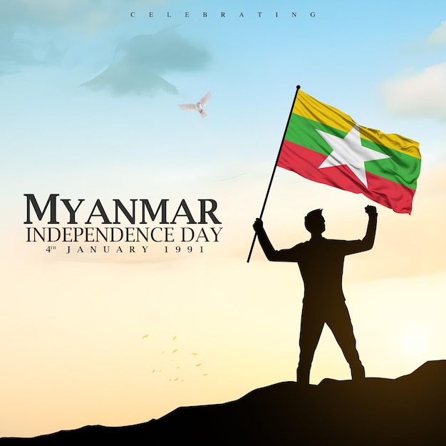 Myanmar independence day poster on a blurry and grungy background