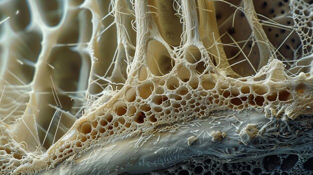 The mycelium network is seen in this microscopic view of a mushroom stem as thin threads encircling the base Generative AI