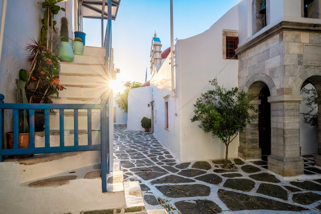 Mykonos Chora town street on Mykonos island Greece