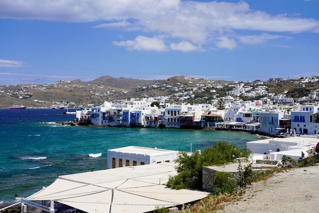 Mykonos cityscape with Little Venice Mykonos Island Greece