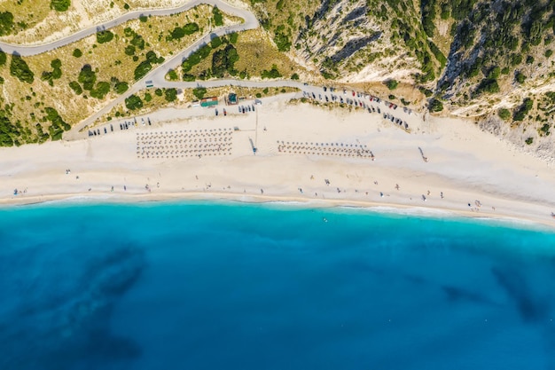 Myrtos beach with blue bay on Kefalonia Island Greece