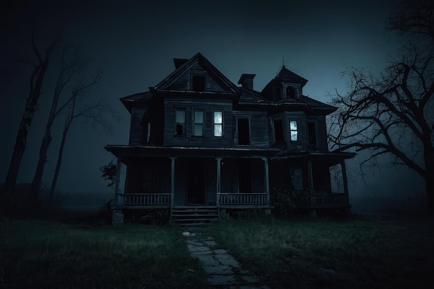 Mysterious Abandoned House at Night