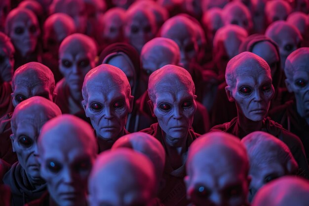 Mysterious alien crowd gathering in red light