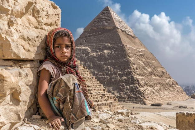 Mysterious Ancient egyptian pyramid child girl Generate Ai