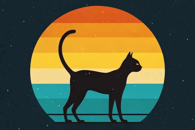 Photo a mysterious black cat silhouetted against a colorful sunset background