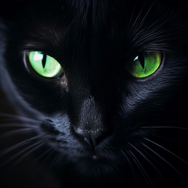 Mysterious black cat with piercing green eyes