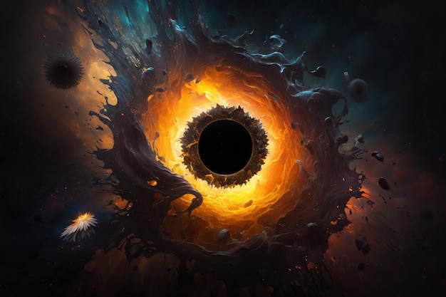 The mysterious black hole and its radiant plasma disk in the cosmos Ai Generated Art Work