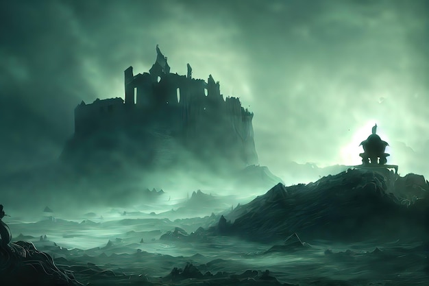 Mysterious castle ruins Digital art style illustration painting