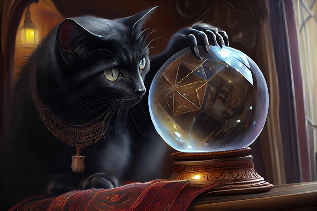 Mysterious cat staring at crystal ball Generative AI