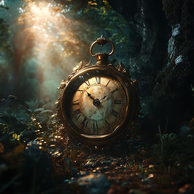 Photo mysterious clock in enchanted wonderland under soft light