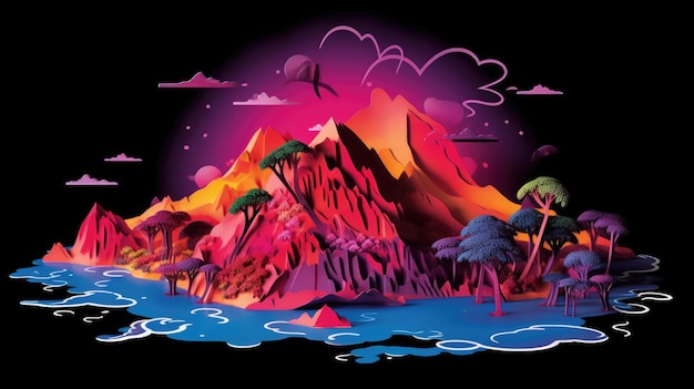 Mysterious Colorful Mountain View at Dusk Generative AI