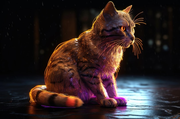 Mysterious Cyber Fairy Grunge fine art Cat character illustration generative ai