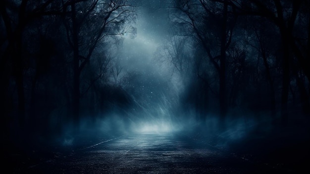 mysterious dark fog with a scary road horror scene