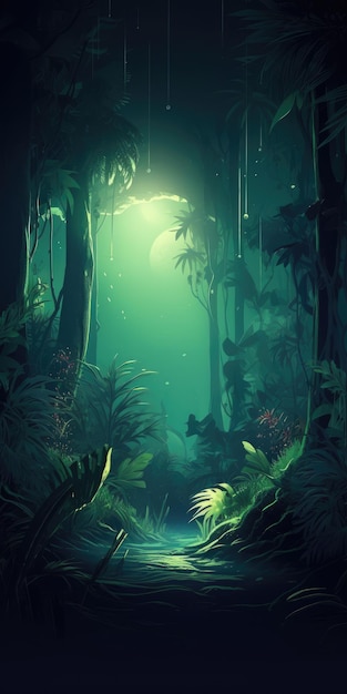 Mysterious and Enchanting Jungle at Night