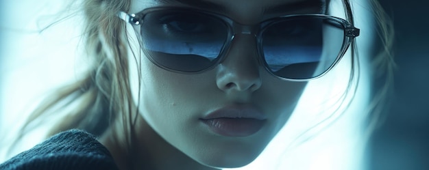 Mysterious Fashion Shot with Sunglasses and Intriguing Light and Shadow Play A CloseUp Portrait