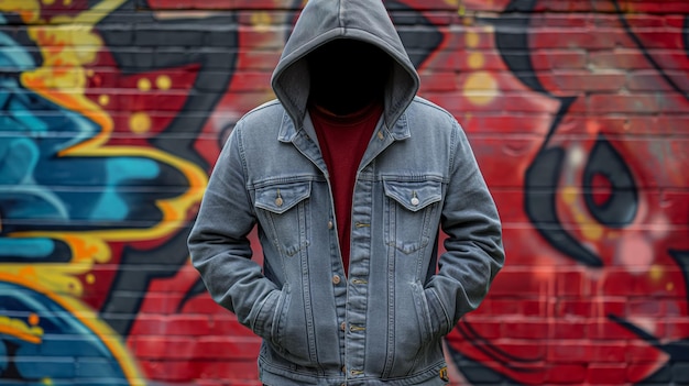 Mysterious Figure in Front of Graffiti Wall