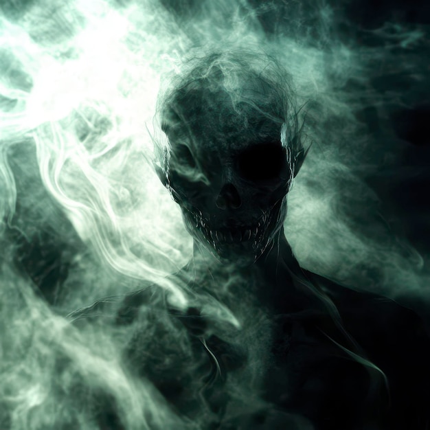 Photo mysterious figure shrouded in smoke at midnight in a dark atmosphere