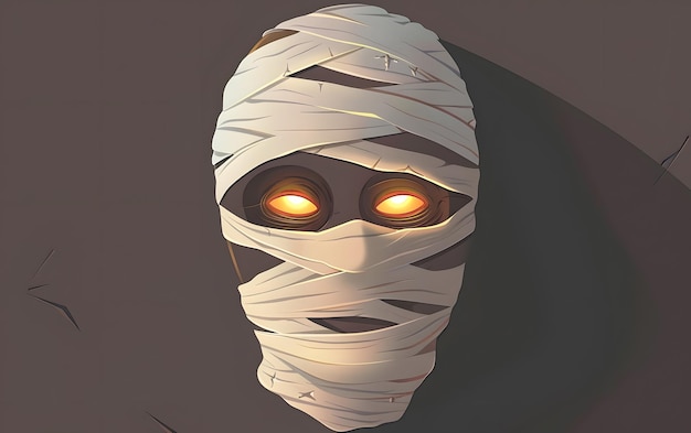 Photo a mysterious figure wrapped in bandages with glowing eyes ideal for themes of horror mystery and the