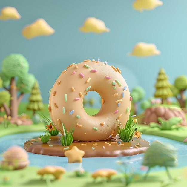 Mysterious Floating Donut Meteor Lands in Whimsical Fantasy Park Landscape