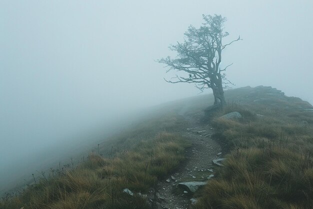 Photo mysterious foggy mountain vista