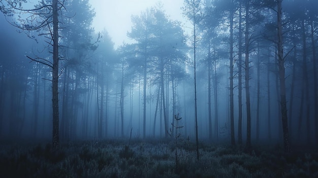 Mysterious Foggy Pine Forest Landscape