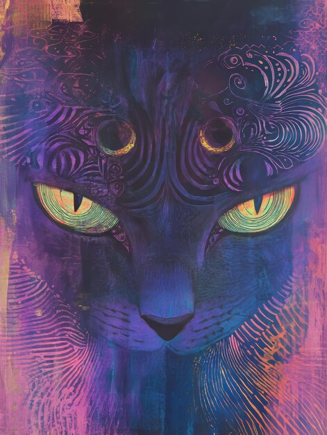 Photo mysterious gaze abstract cat eyes bathed in enigmatic shades of purple and blue