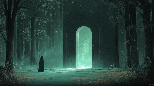 Mysterious Glowing Portal in a Dark Forest