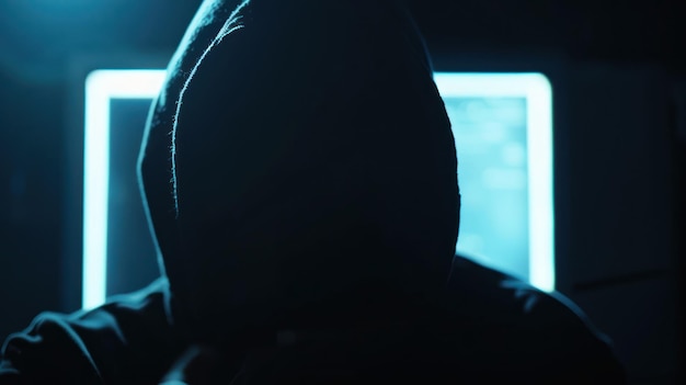 Mysterious Hacker Silhouetted Against Glowing Screen