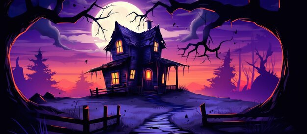 Photo mysterious haunted house under a full moon