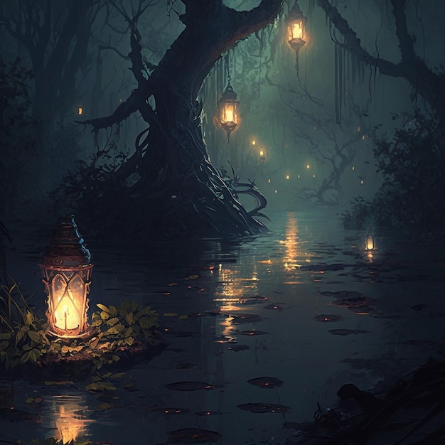 Mysterious lanterns in the swamp