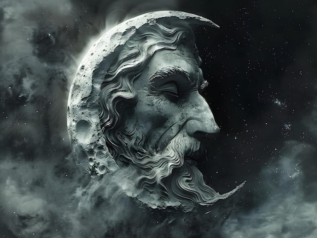 mysterious man in the moon his face etched with secrets and stories