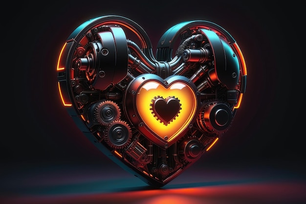 Photo a mysterious metal heart shape with neon lights