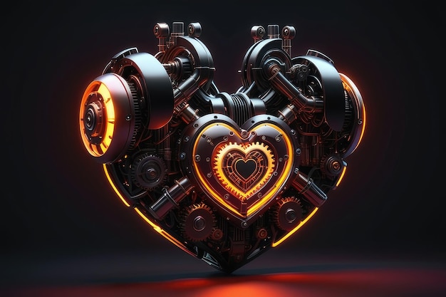 Photo a mysterious metal heart shape with neon lights