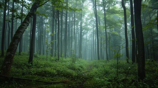 Mysterious Morning Fog in Enchanting Forest Landscape