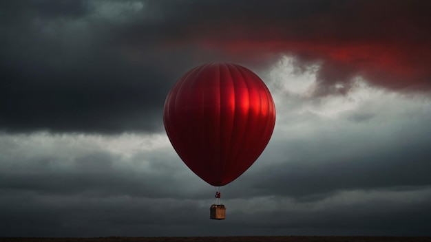 Mysterious red hot air balloon in stormy sky