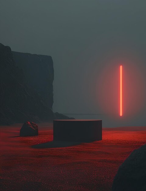 Photo mysterious red light in dark desert landscape futuristic scifi wallpaper design best quality