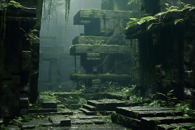 Mysterious ruins in the jungle of Bali island Indonesia