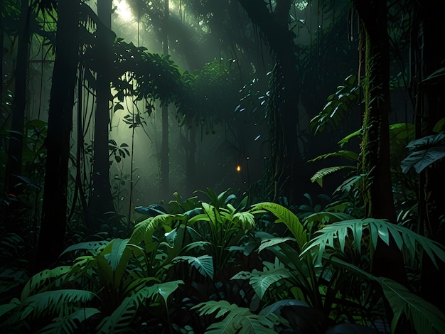 Photo mysterious tropical rainforest glows with lush greenery