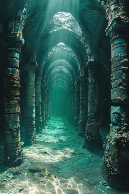 Photo mysterious underwater ruins ancient sunken temple submerged architectural wonder enigmatic