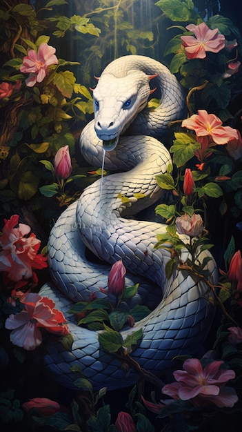 Mysterious white snake that brings good fortune Ai generated art