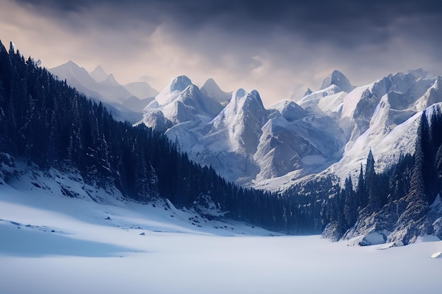 Photo mysterious winter landscape majestic mountains in the winter