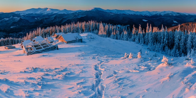 Mysterious winter landscape majestic mountains 