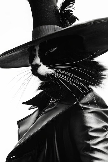 Photo mysterious witch cat in elegant attire with black hat