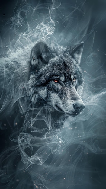 Photo mysterious wolf in fantasy landscape generative ai