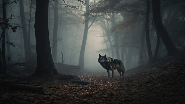 Mysterious Wolf Roams Foggy Forest A Glimpse of Untamed Enigma