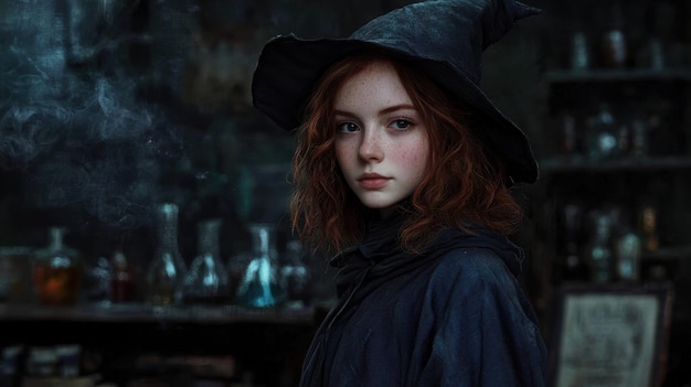 Photo mysterious woman in dark cloak and hat