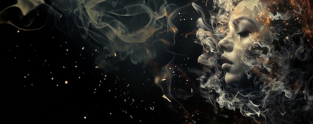 A mysterious woman face in smoke